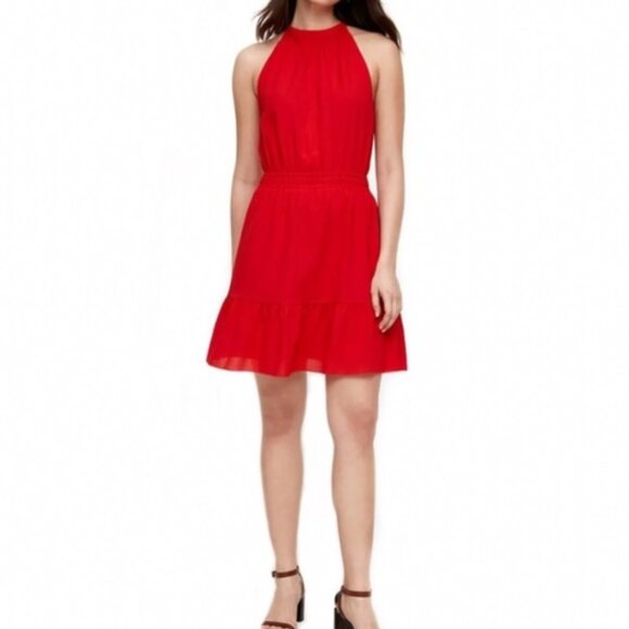 Aritzia Wilfred Red Effet Crepe Halter Mini Dress Size Medium - Picture 2 of 12